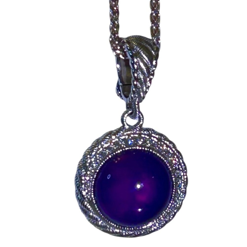 Judith Ripka Sterling Silver Amethyst Pendant and Italy Chain February Birthday